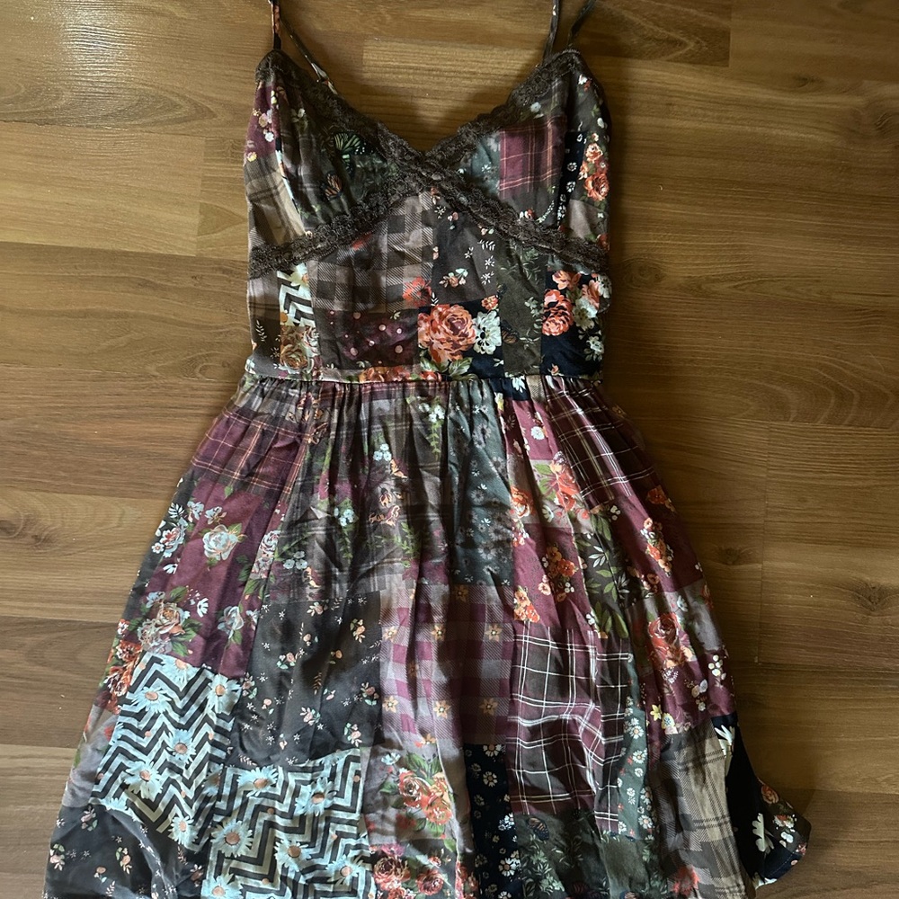 Hot Topic Pink and Brown Thorn & Fable Cottage Floral Patchwork Sundress